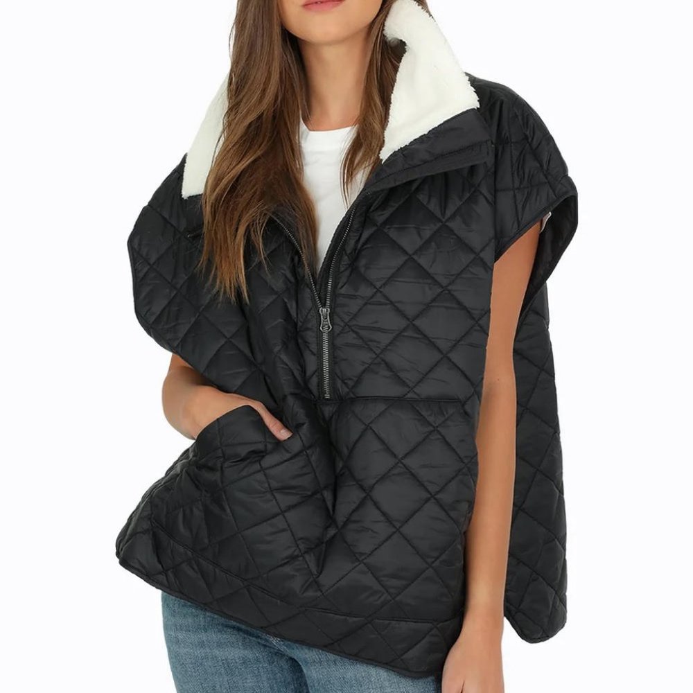 Black Dylan Quilted Puffer Poncho